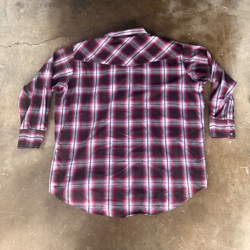 Ely Cattleman Western Shirt Mens 3X Big Burgundy Plaid Excellent Pearl Snap L/S